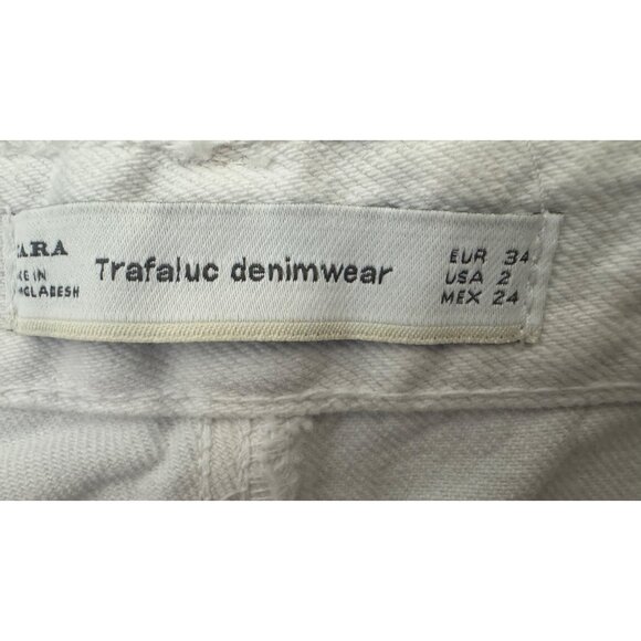 2/$30 ZARA Trafaluc Waist 24 Distressed White Denim Jeans Frayed Hem & "Overdres - Picture 3 of 16